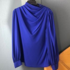 Alexandria / solid blue woman's long sleeve blouse